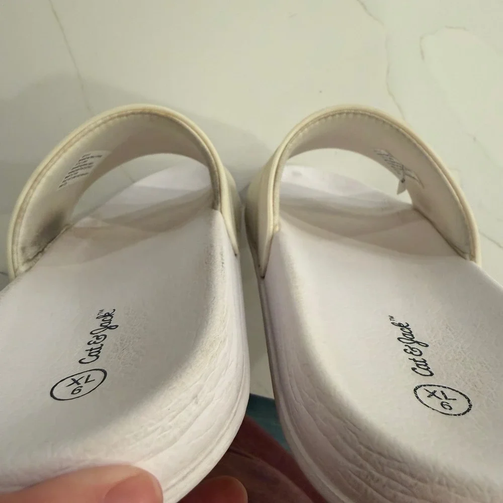 Cat‎ & Jack Kids Youth Slide Sandals Cream White Striped Strap Size XL 6